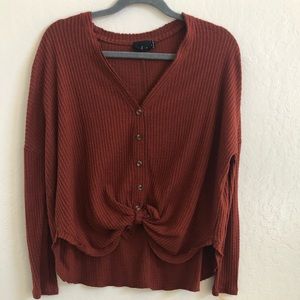 Rust tie-front long sleeve